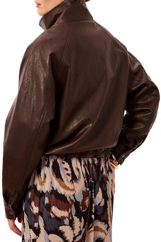 Tribal Saddle Brown Relaxed Mock Neck Jacket with Adjustable Hem