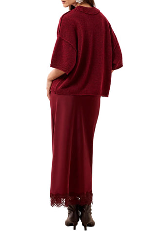 Tribal Lofty Elbow Sleeve Crew Neck Sweater in H Pinot
