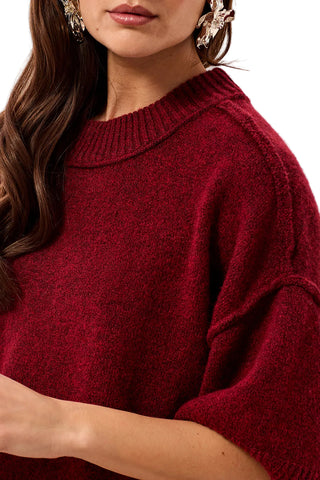 Tribal Lofty Elbow Sleeve Crew Neck Sweater in H Pinot