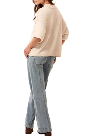 Tribal Lofty Elbow Sleeve Crew Neck Sweater in H Cream