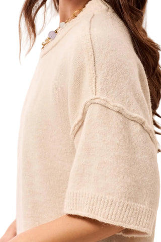 Tribal Lofty Elbow Sleeve Crew Neck Sweater in H Cream
