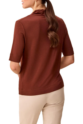 Tribal Funnel Neck Elbow Sleeve Knit Top in Rustic Brown