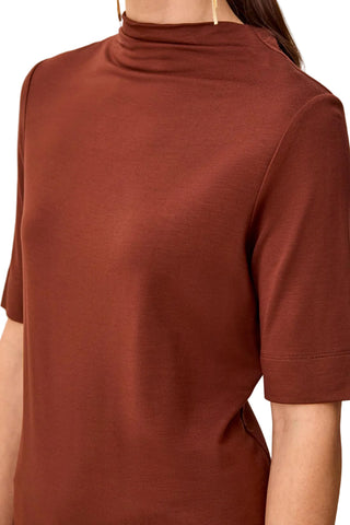 Tribal Funnel Neck Elbow Sleeve Knit Top in Rustic Brown