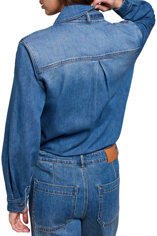 Tribal Authentic Blue Denim Blouse with Removable Self Tie
