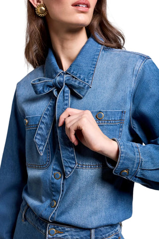 Tribal Authentic Blue Denim Blouse with Removable Self Tie
