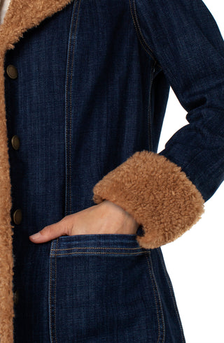 Liverpool Sherpa Trimmed Notch Collar Jacket in Cinder Bloom