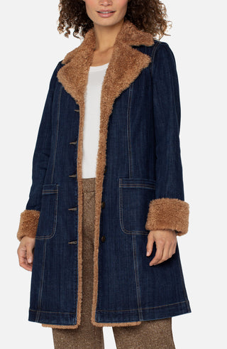 Liverpool Sherpa Trimmed Notch Collar Jacket in Cinder Bloom