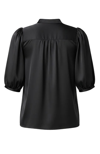 Liverpool Elbow Length Puff Sleeve Button Front Top in Black