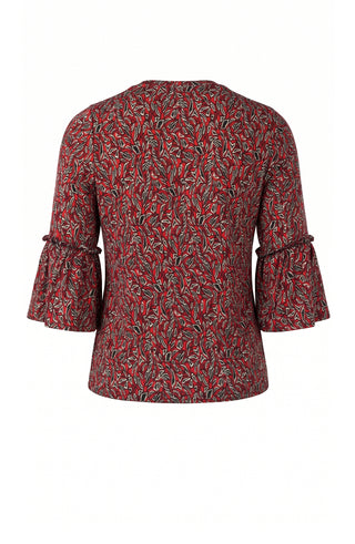 Liverpool Red & Black Jewel Neck Flared Half Sleeve Knit Top