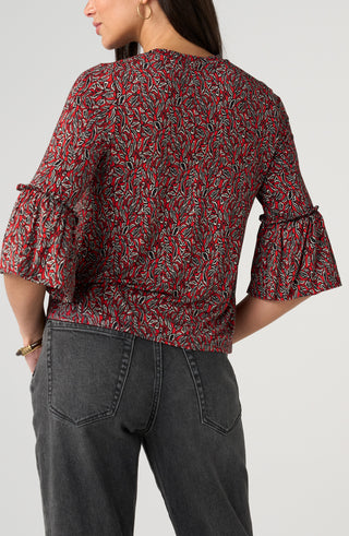 Liverpool Red & Black Jewel Neck Flared Half Sleeve Knit Top