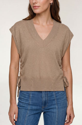 Liverpool V-Neck Dolman Popover Sweater with Side Ties in Harvest Khaki