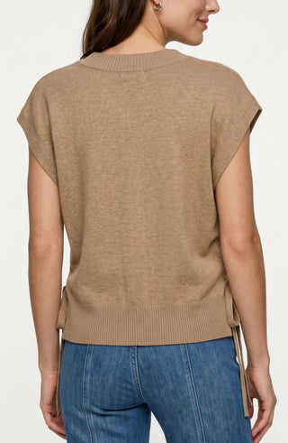 Liverpool V-Neck Dolman Popover Sweater with Side Ties in Harvest Khaki