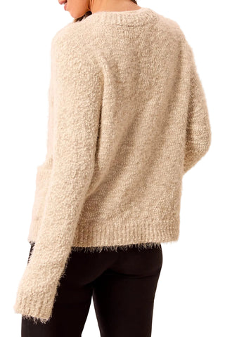 Tribal Long Sleeve Crew Neck Cardigan Sweater with Pockets in Birch