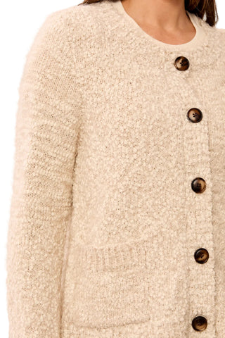 Tribal Long Sleeve Crew Neck Cardigan Sweater with Pockets in Birch
