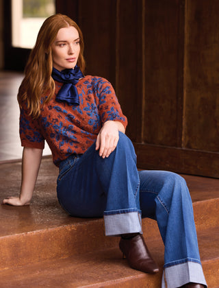 Tribal Elbow Sleeve Crew Neck Sweater in Maple
