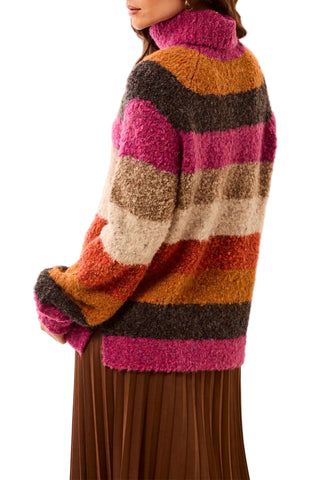 Tribal Long Sleeve Turtleneck Striped Sweater in Mulberry