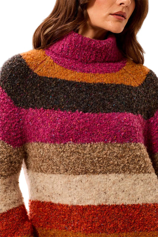 Tribal Long Sleeve Turtleneck Striped Sweater in Mulberry
