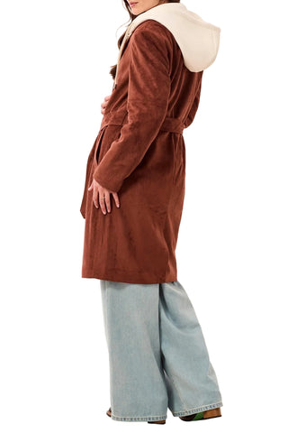 Tribal Trench Coat with Removable Hood Fooler in Intense Rust
