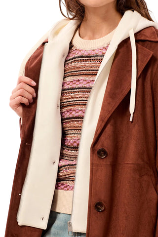 Tribal Trench Coat with Removable Hood Fooler in Intense Rust