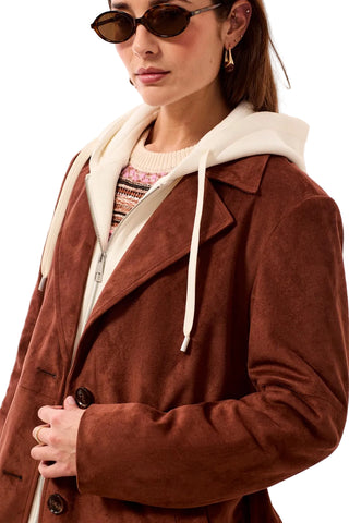 Tribal Trench Coat with Removable Hood Fooler in Intense Rust