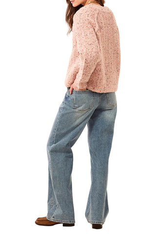 Tribal Tweed Like Sequined Cardigan Sweater in Macaron