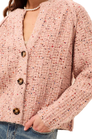 Tribal Tweed Like Sequined Cardigan Sweater in Macaron