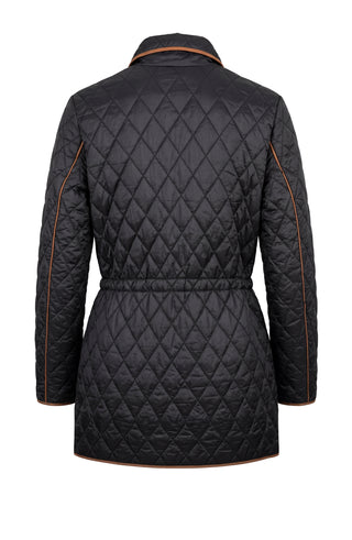Liverpool Zip Front Quilted Coat with Cinched Waist, Black