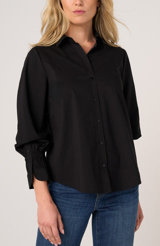 Liverpool Adjustable Sleeve Button Front Woven Top in Black