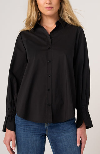 Liverpool Adjustable Sleeve Button Front Woven Top in Black