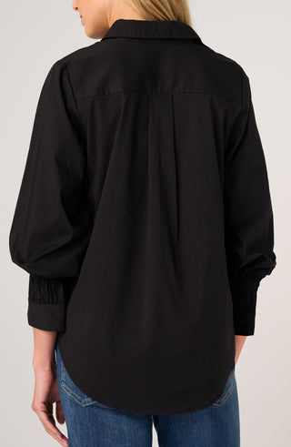 Liverpool Adjustable Sleeve Button Front Woven Top in Black