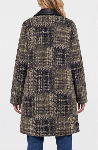 Liverpool Long Sleeve Snap Front Sweater Coat, Olive/Black Plaid
