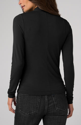 Liverpool Long Sleeve Wrap Neck Top, Black
