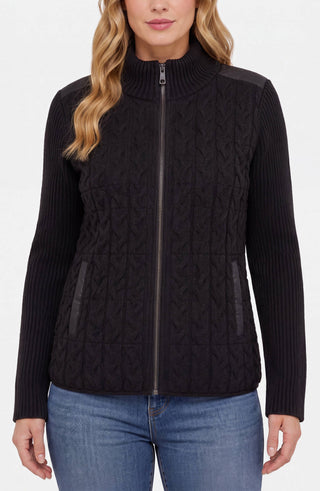 Liverpool Long Sleeve Zip Front Quilted Sweater Jacket, Black