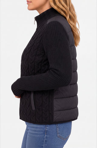 Liverpool Long Sleeve Zip Front Quilted Sweater Jacket, Black
