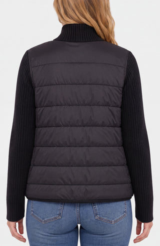Liverpool Long Sleeve Zip Front Quilted Sweater Jacket, Black