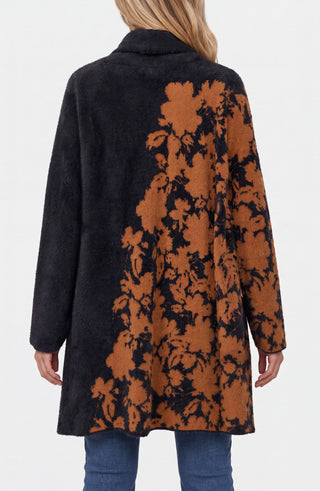 Liverpool Long Sleeve Open Front Shawl Sweater Coat, Brown/Black Floral