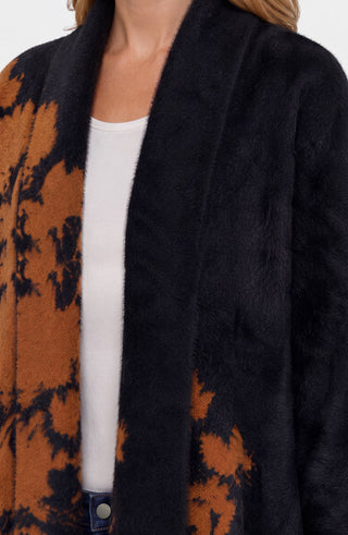 Liverpool Long Sleeve Open Front Shawl Sweater Coat, Brown/Black Floral