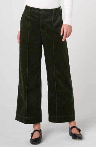 Liverpool Mid-rise Crop Wide Leg with Pintuck Pants, Hunter Green