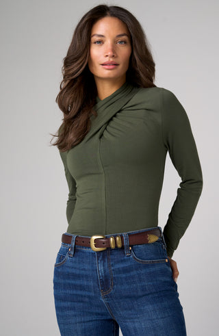 Liverpool Long Sleeve Wrap Neck Top, Hunter Green