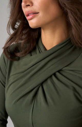 Liverpool Long Sleeve Wrap Neck Top, Hunter Green