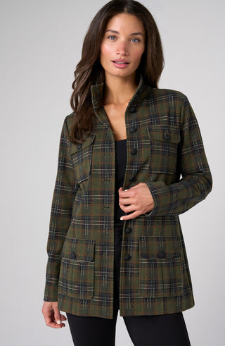 Liverpool Funnel Neck Field Jacket, Olive Plaid
