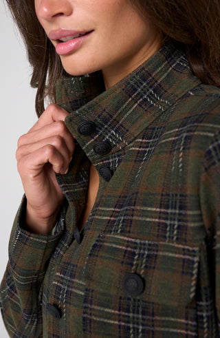 Liverpool Funnel Neck Field Jacket, Olive Plaid