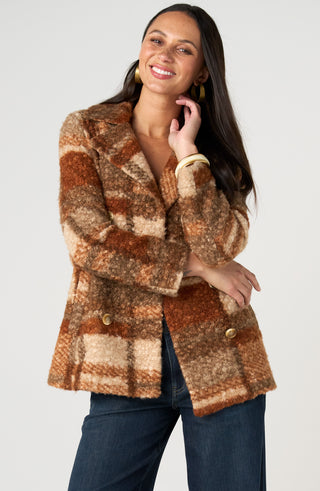Liverpool Double-Breasted Peacoat, Nutmeg Plaid