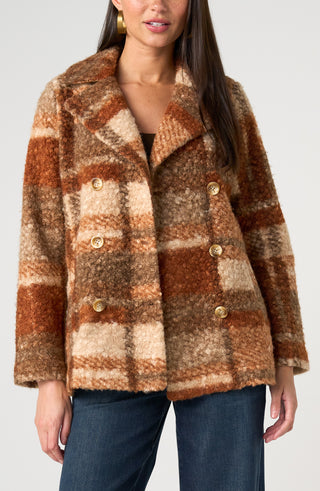Liverpool Double-Breasted Peacoat, Nutmeg Plaid