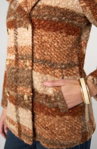Liverpool Double-Breasted Peacoat, Nutmeg Plaid