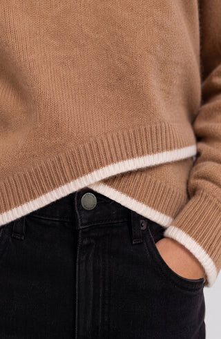 Liverpool Long Sleeve Camel Sweater with Cream Tulip Hem