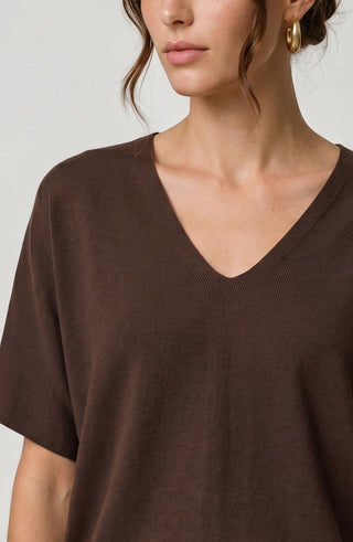 Liverpool Short Sleeve V-Neck Sweater, Java