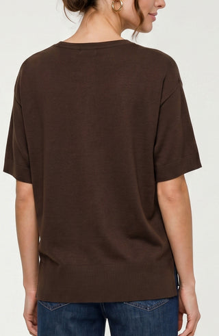 Liverpool Short Sleeve V-Neck Sweater, Java