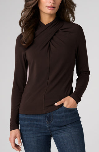 Liverpool Long Sleeve Wrap Neck Top, Java