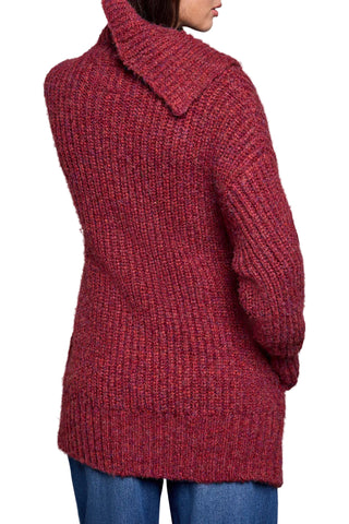Tribal Long Oversized Cardigan Sweater in Heathered Pinot